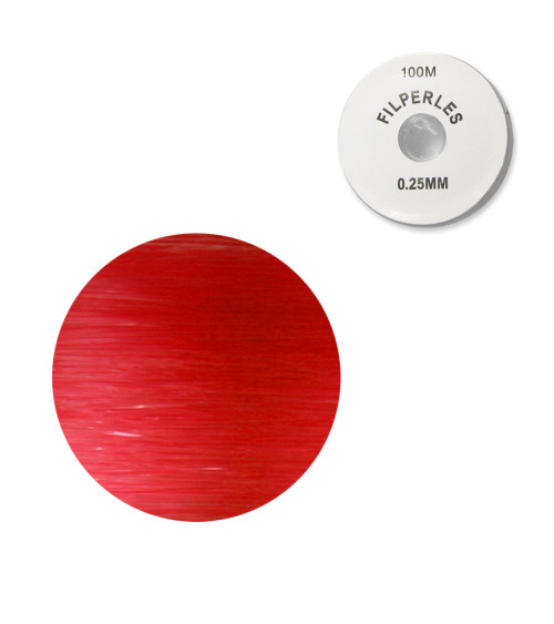 Bobine fil nylon coloré pour perles 100m - Rouge C008