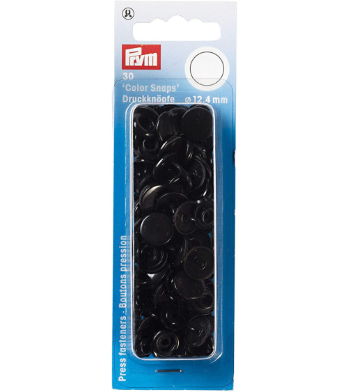 Prym 30 Boutons pressions ronds Snaps en plastique Noir 12,4 mm