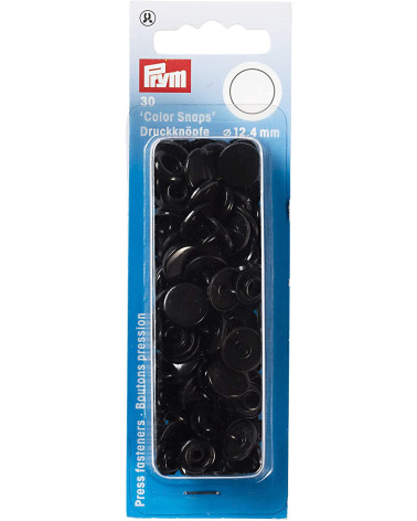 Prym 30 runde Druckknöpfe aus Kunststoff, schwarz, 12,4 mm