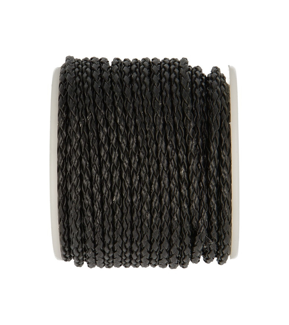 19-m-Spule. Geflochtene Kordel im Skai-Look, 3 mm, mattschwarz