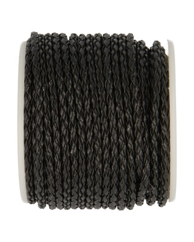 19-m-Spule. Geflochtene Kordel im Skai-Look, 3 mm, mattschwarz