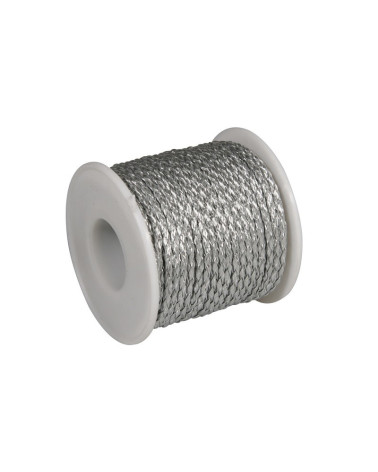 19-m-Spule. Geflochtene Kordel im Skai-Look, 3 mm, silberfarben