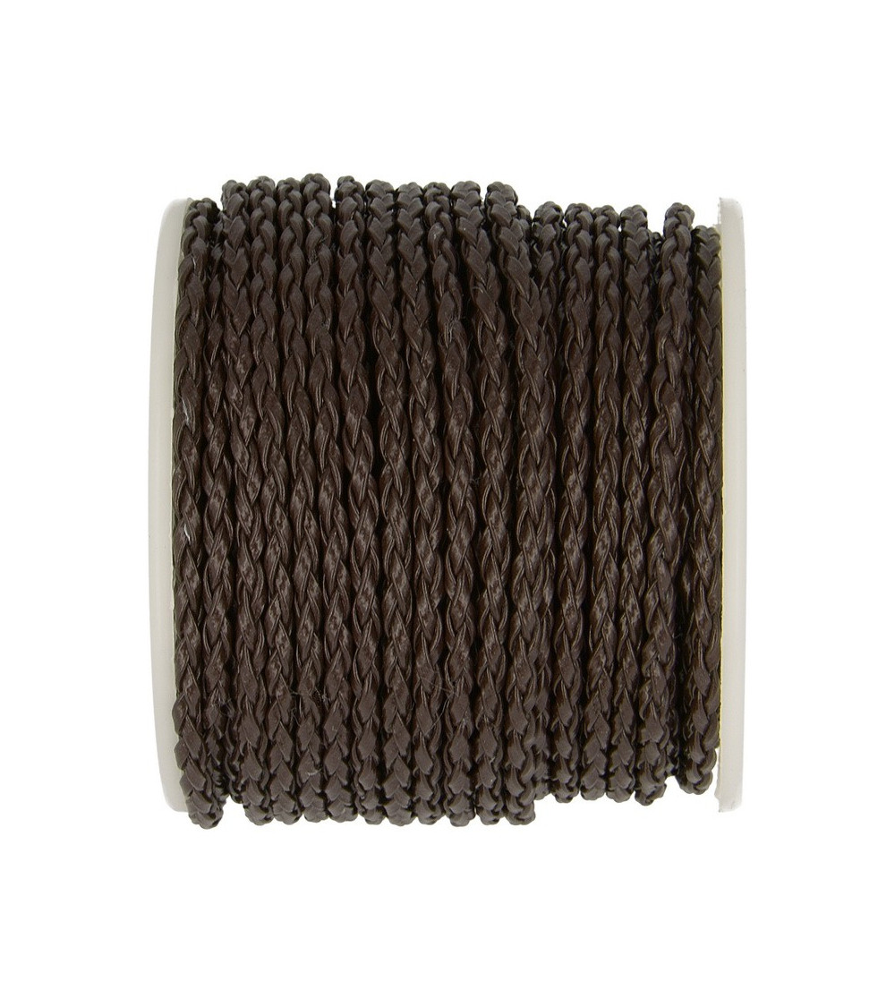 19-m-Spule. Geflochtene Kordel im Skai-Look, 3 mm, matt dunkelbraun