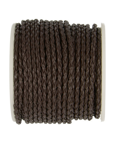 19-m-Spule. Geflochtene Kordel im Skai-Look, 3 mm, matt dunkelbraun