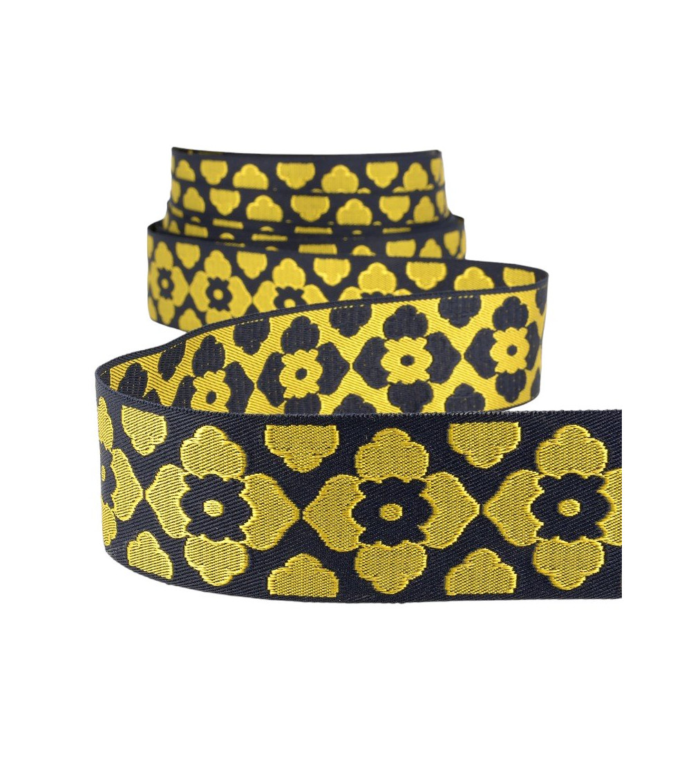 25m reel of braid 40 mm jacquard orient Yellow/navy