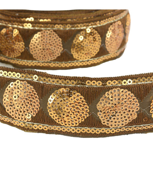 10m reel Sequin braid circles 35 mm brown and copper