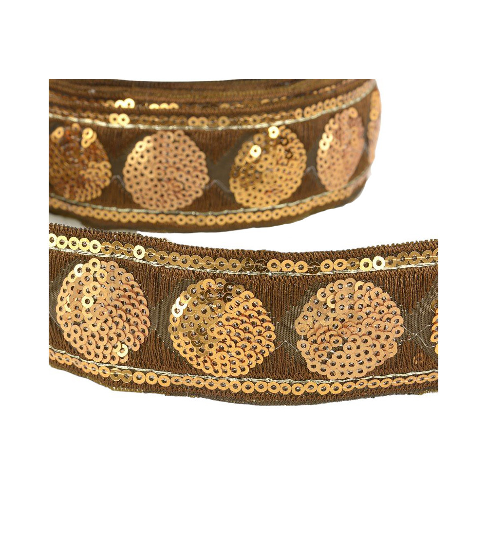 10m reel Sequin braid circles 35 mm brown and copper