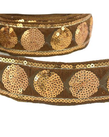 10m reel Sequin braid circles 35 mm brown and copper