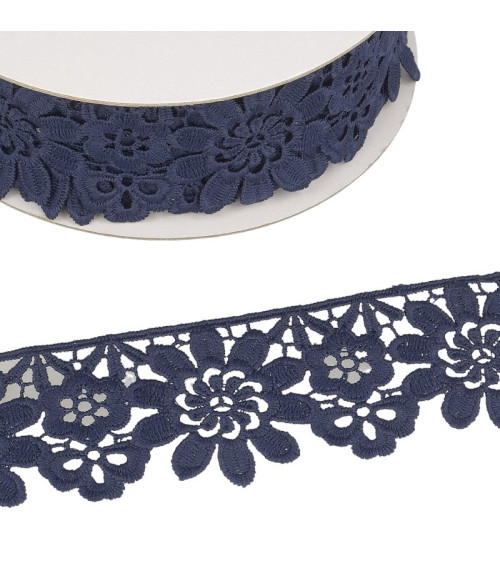 Guipure reel navy blue flowers 55mmx13.7m