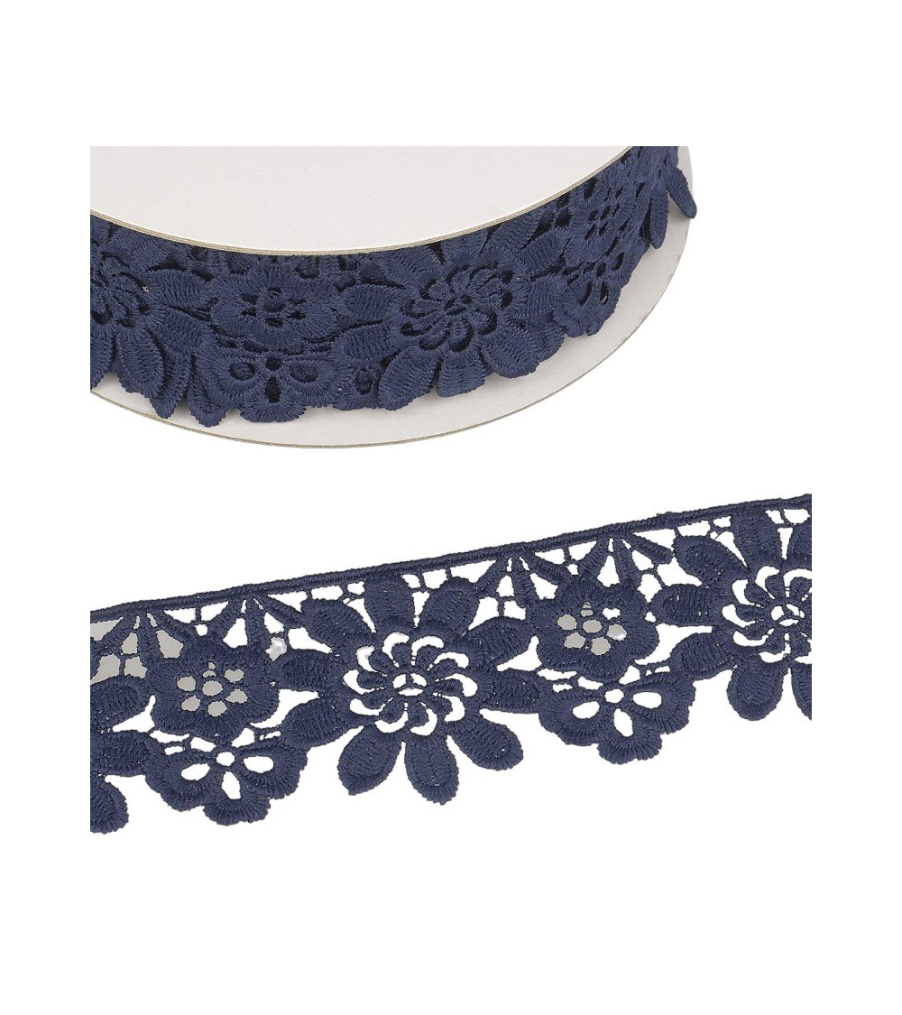 Guipure reel navy blue flowers 55mmx13.7m
