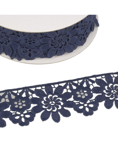 Bobina di guipure fiori blu navy 55mmx13,7m