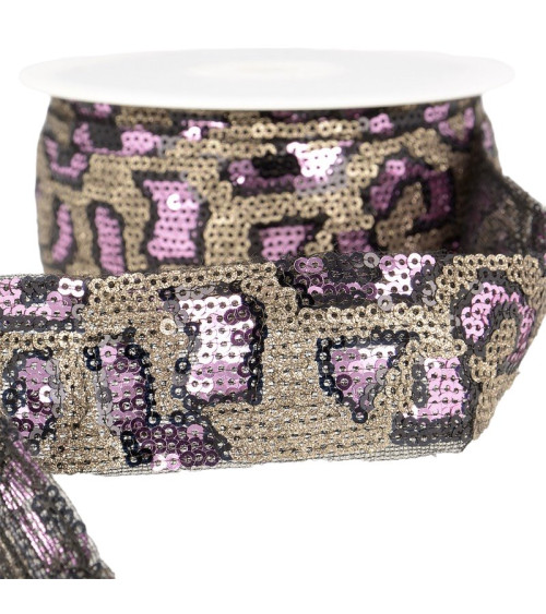 10m reel Panther sequin braid 35 mm Pink and champagne