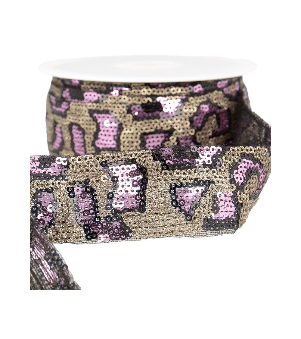 10m reel Panther sequin braid 35 mm Pink and champagne