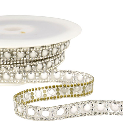 10m reel Iron-on bead braid 10 mm Pearl and silver