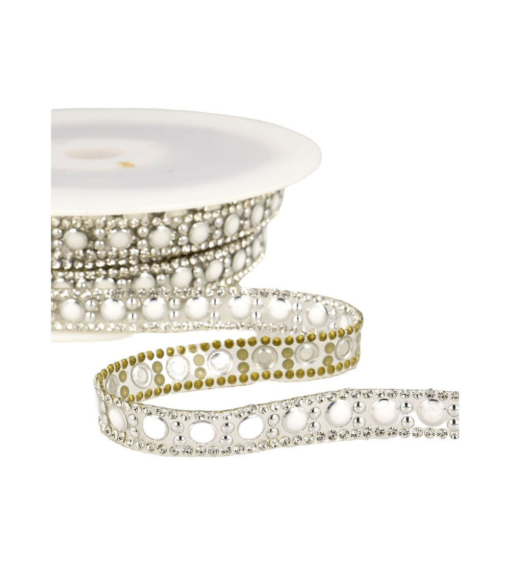 10m reel Iron-on bead braid 10 mm Pearl and silver