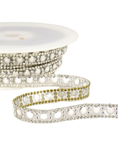 10m reel Iron-on bead braid 10 mm Pearl and silver