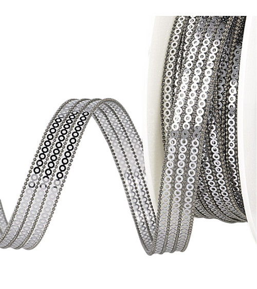 10m reel 3-row iron-on sequin braid 13 mm Gray Black