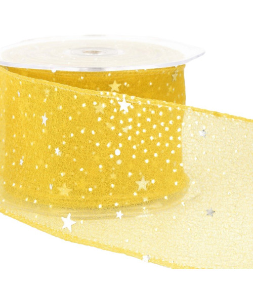 10m reel Princess veil ribbon shiny stars 60 mm polyamide Gold