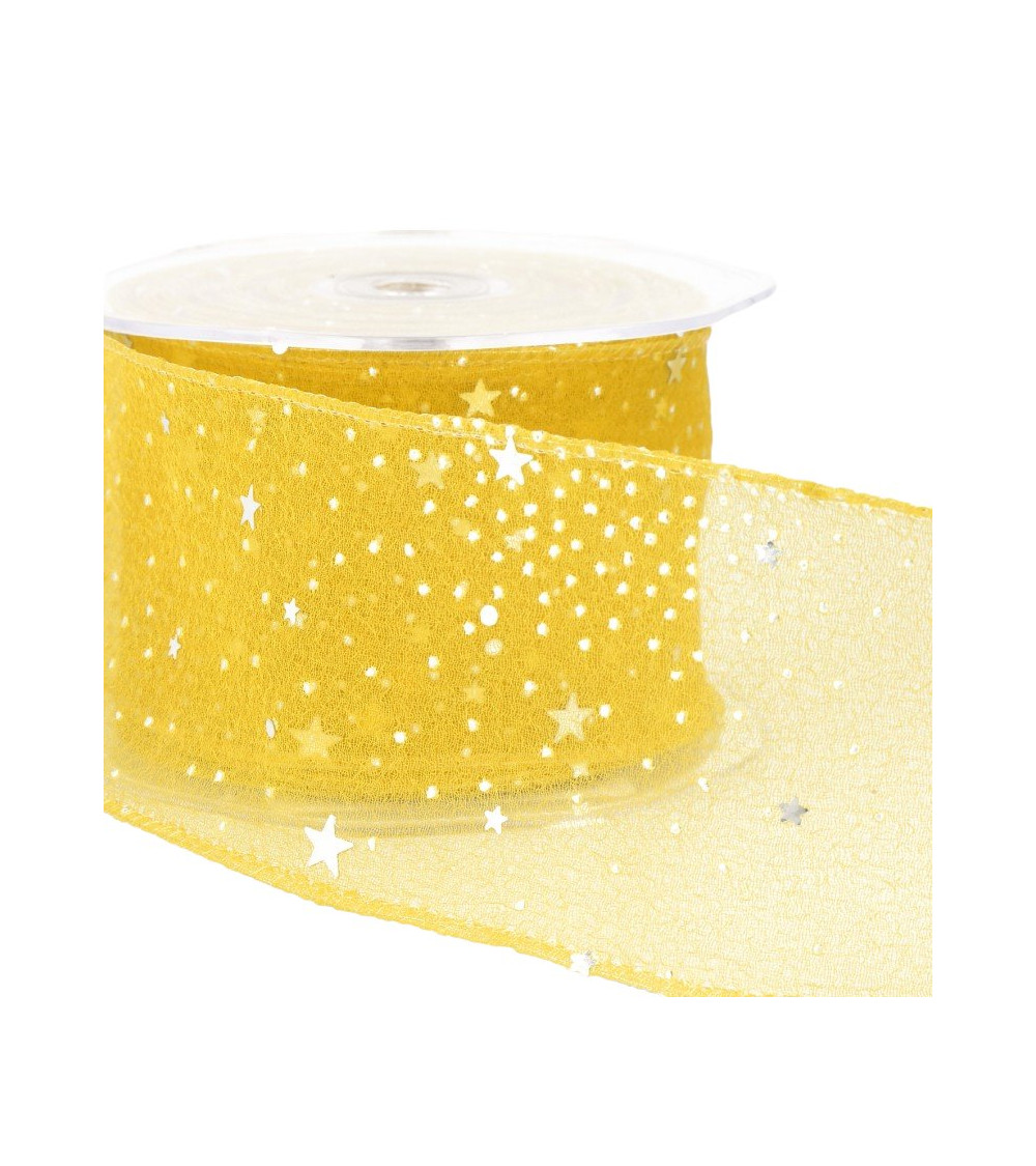 10m reel Princess veil ribbon shiny stars 60 mm polyamide Gold