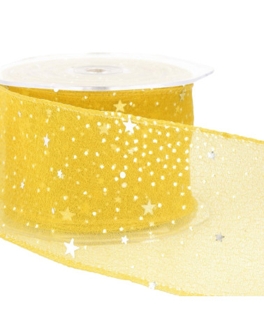 10m reel Princess veil ribbon shiny stars 60 mm polyamide Gold