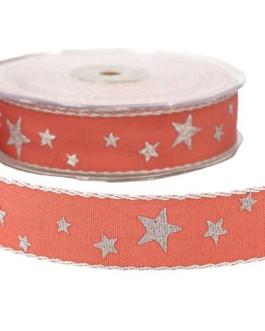 Bobine 20m Ruban étoiles 25 mm Rose Clair