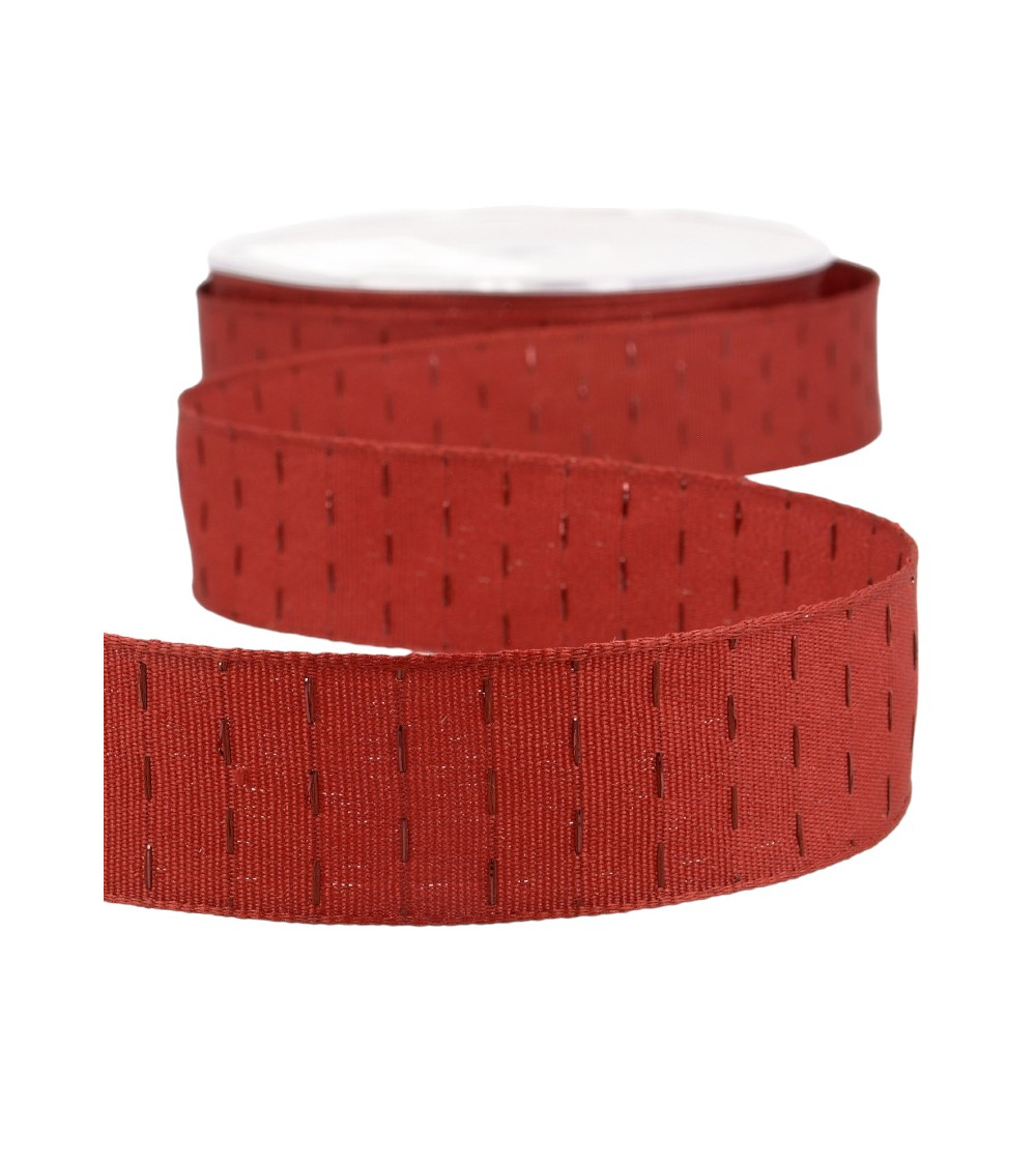 20m spool Iridescent lines ribbon 25 mm Burgundy red