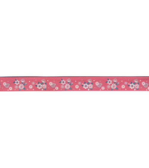 Bobine 25m Ruban fleurs 10 mm corail