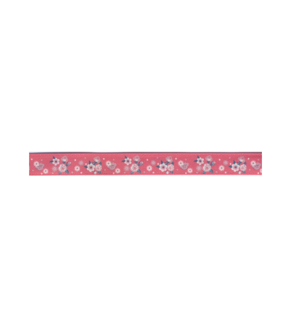 Bobine 25m Ruban fleurs 10 mm corail