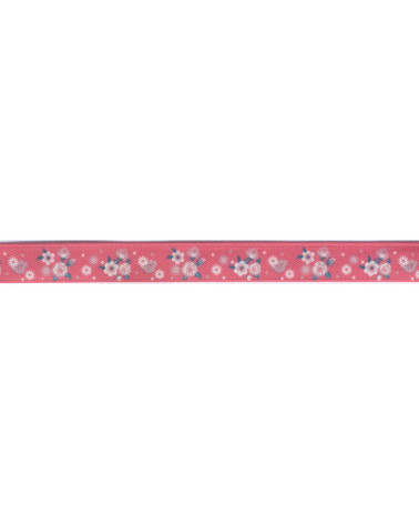 Bobine 25m Ruban fleurs 10 mm corail