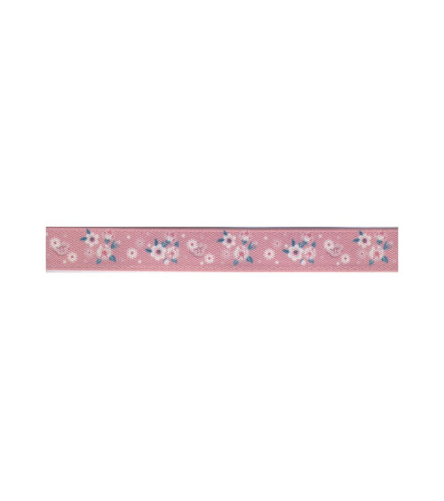 Bobine 25m Ruban fleurs 10 mm vieux rose