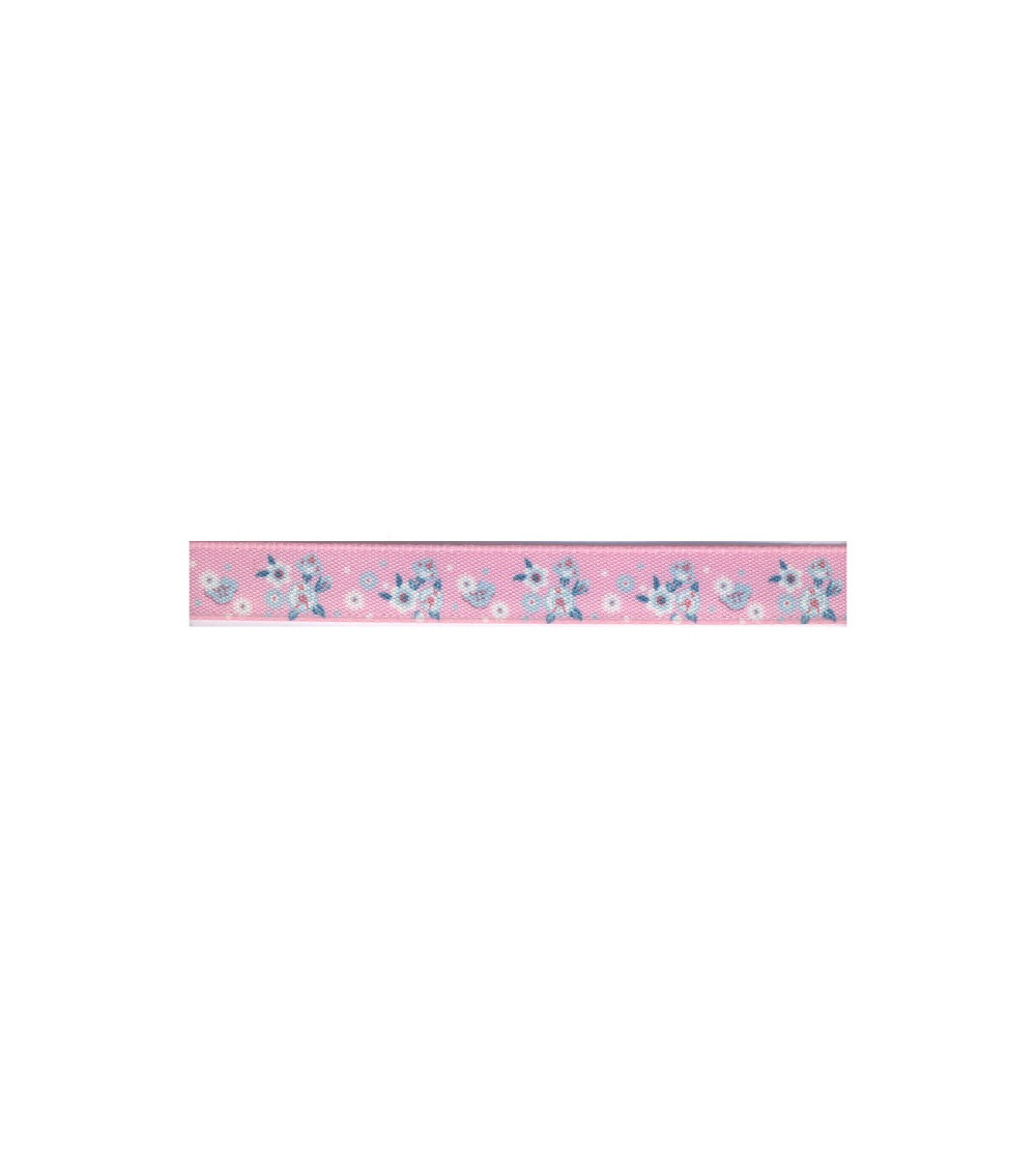 Bobine 25m Ruban fleurs 10 mm rose clair