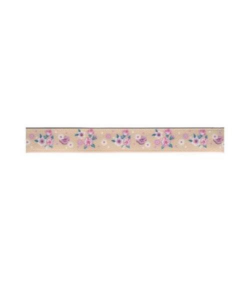 Bobine 25m Ruban fleurs 10 mm Ecru