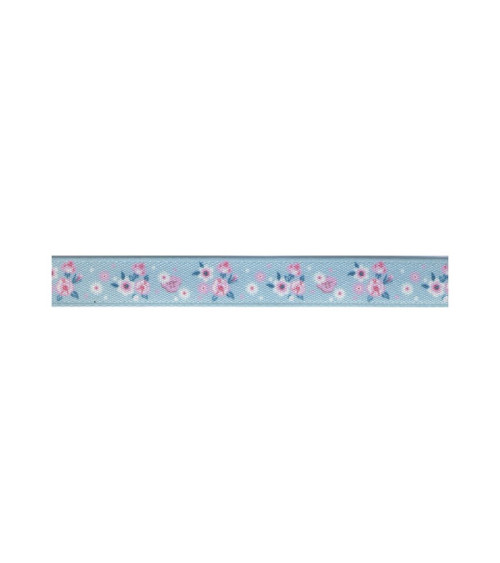 Bobine 25m Ruban fleurs 10 mm bleu clair