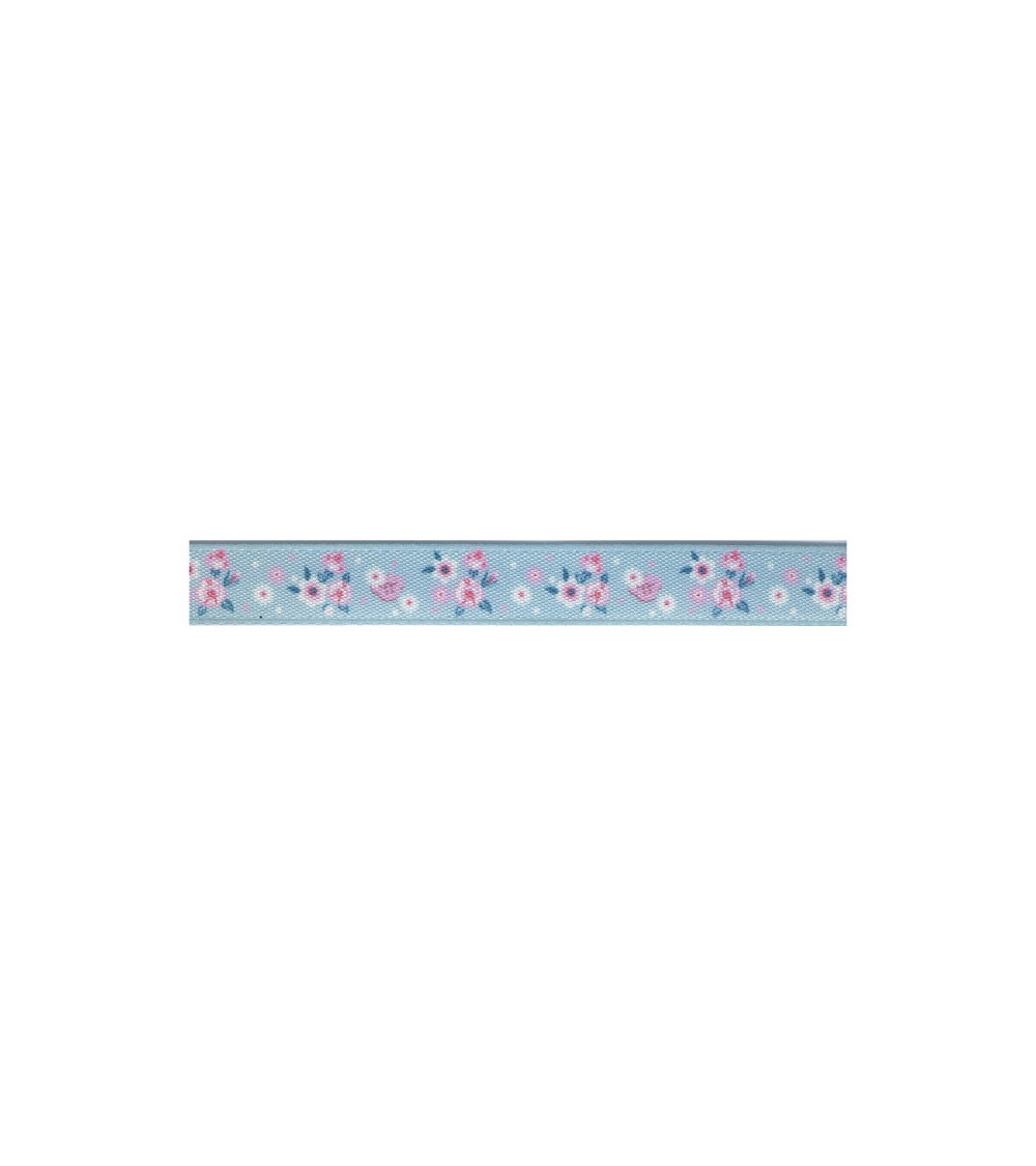 Bobine 25m Ruban fleurs 10 mm bleu clair