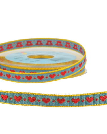 10m reel of jacquard braid hearts 10 mm polyester duck blue