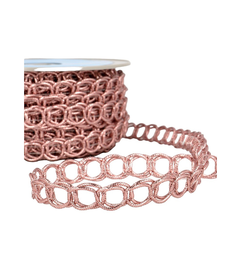 20m spool of cotton and metal link braid 17 mm Old Pink