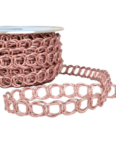 Bobina da 20 m Treccia in cotone e maglie metalliche da 17 mm Rosa antico