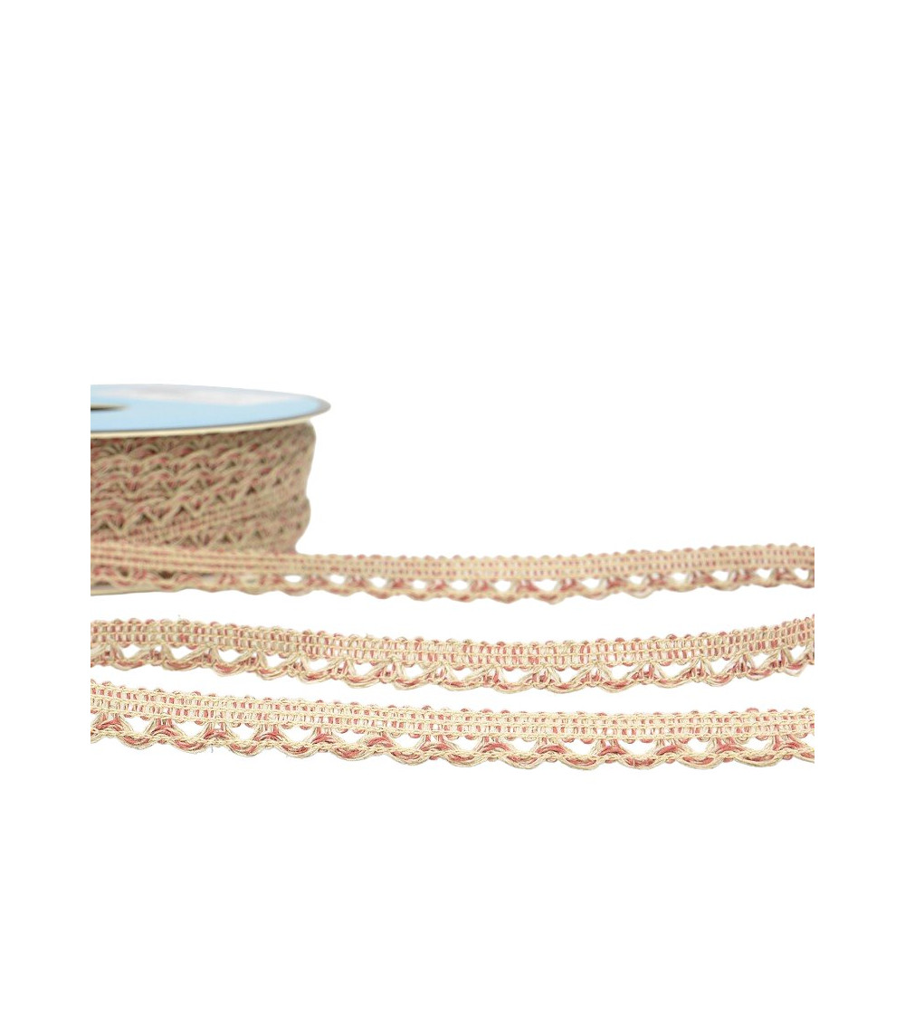 Bobina da 25 m Treccia di pizzo 10 mm Rosa Antico
