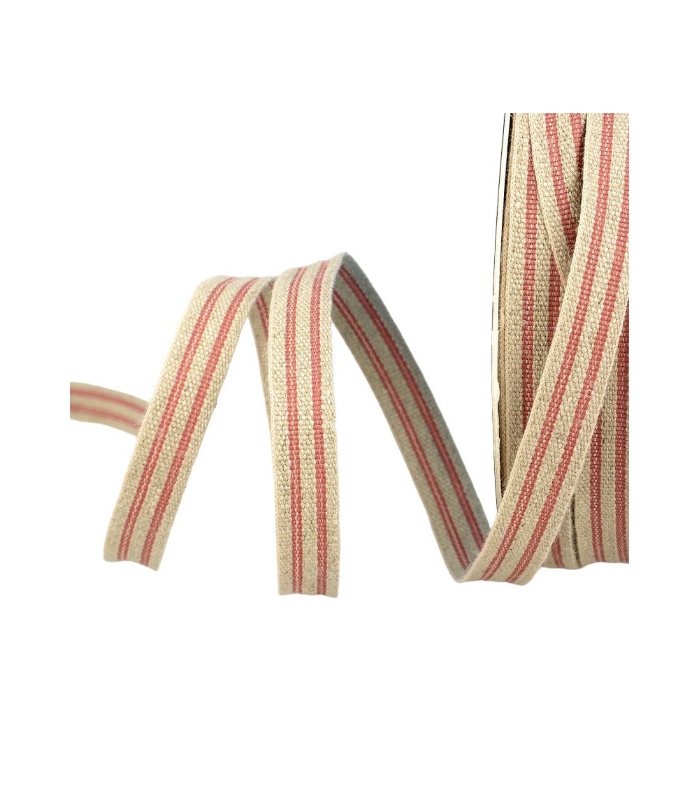 Bobina de 25m Trenza rayada 11 mm Rosa Viejo