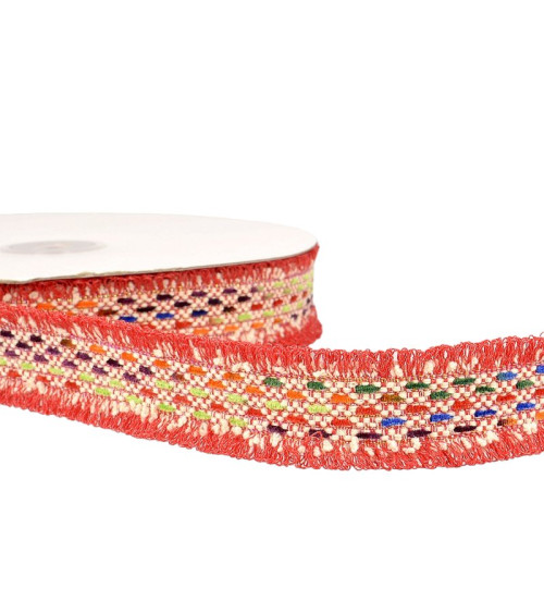 15m reel Multicolored dashed braid 30 mm Red and multicolor