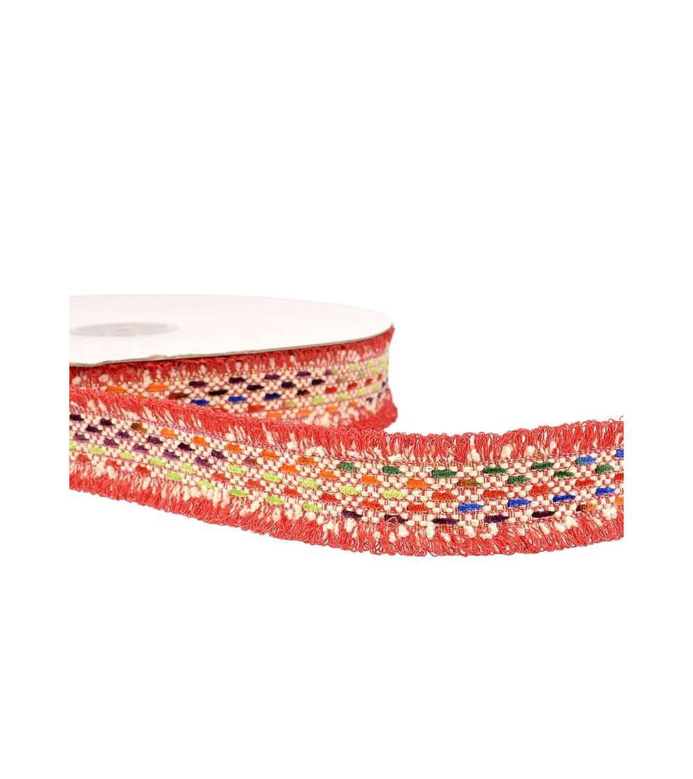 15m reel of multi-colored dashed braid 30 mm Red and multi-colored