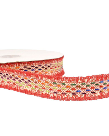 15m reel Multicolored dashed braid 30 mm Red and multicolor