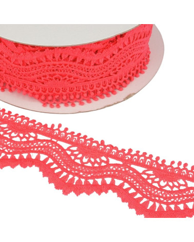Bobine 13,7m Guipure vague 60mm Rose Fluo