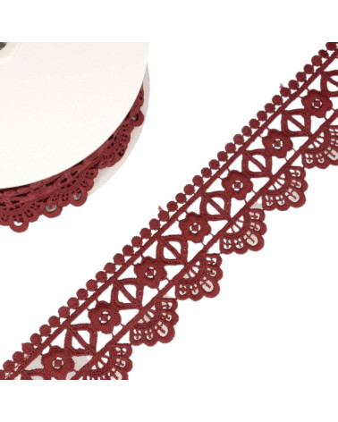 Bobine 13,7m Guipure fleur/losange 55 mm Bordeaux