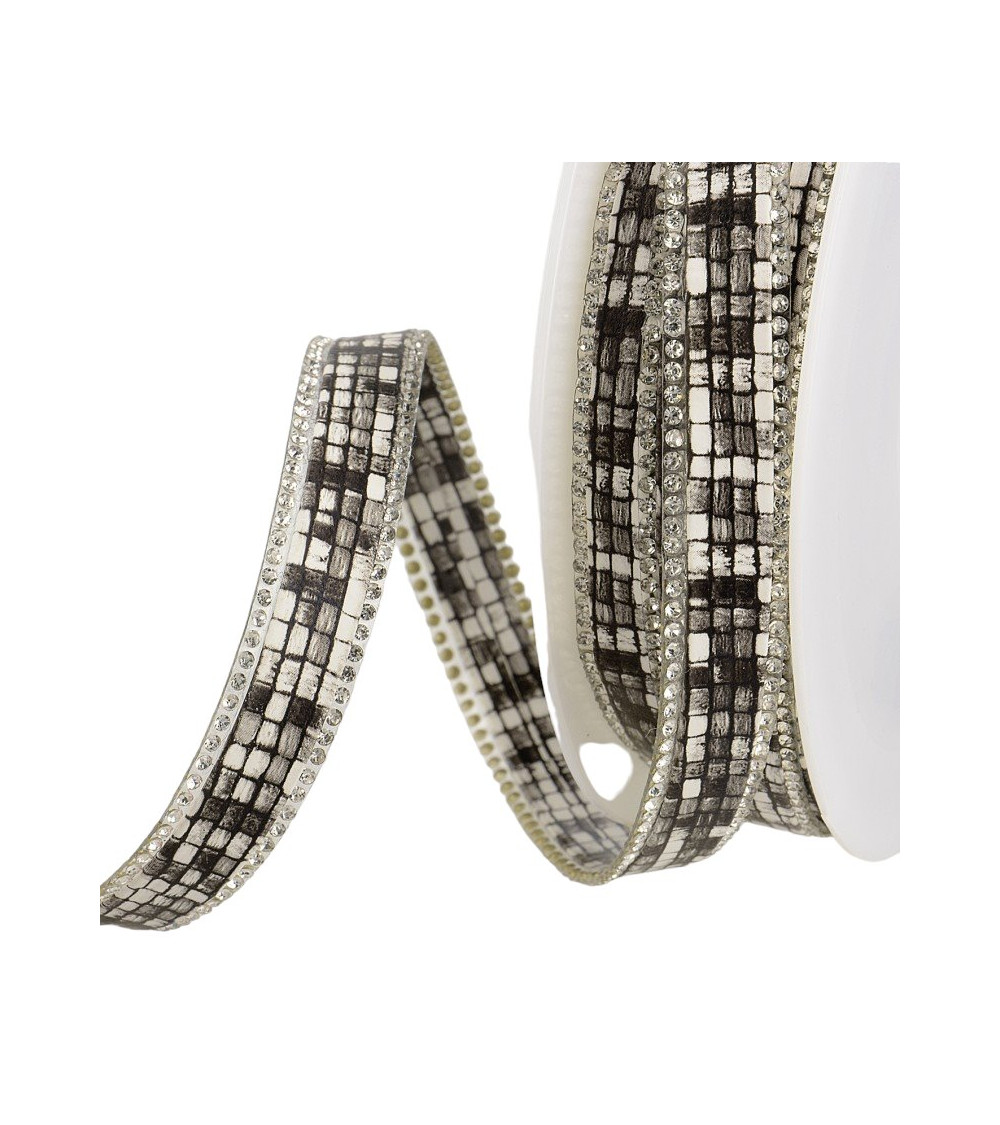 Carrete 10m Combo trenza piedra termoadhesiva 13 mm Blanco y negro