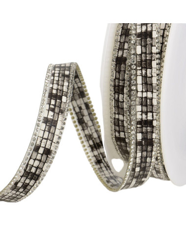 10m reel of iron-on stone braid combo 13 mm Black and white