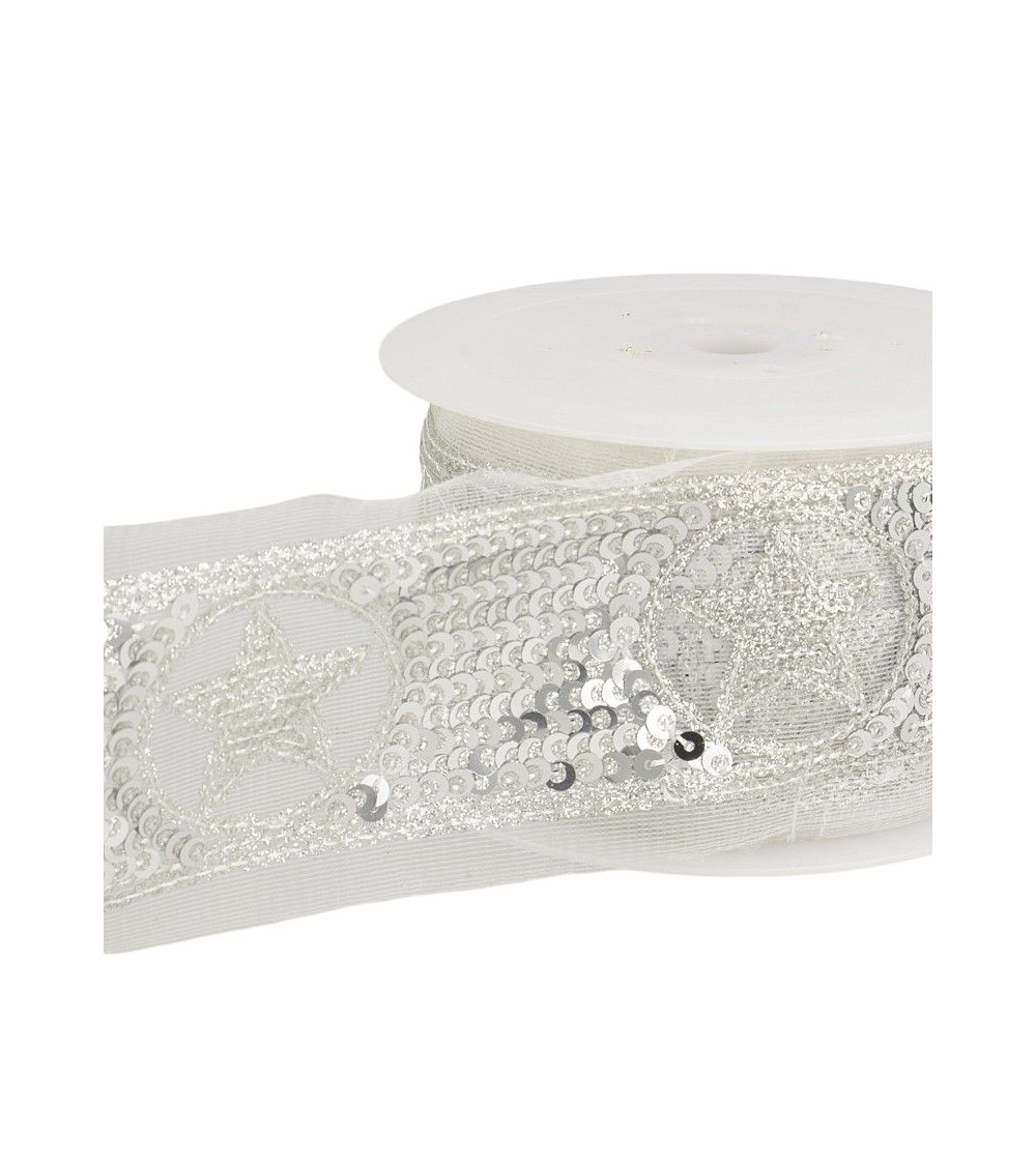10m reel of 50mm silver star sequin braid