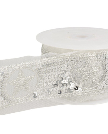10m reel of 50mm silver star sequin braid