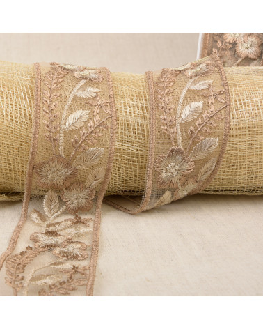 10-m-Spule mit besticktem Blumengeflecht, 45 mm, Beige