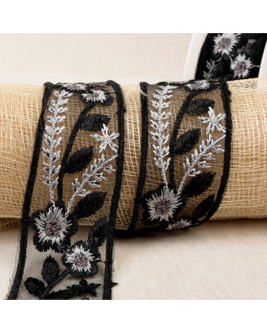 10m spool of embroidered flower braid 45mm Medium Gray